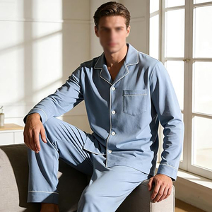 Long Sleeve Men Night Suit Button Front Lapel Collar Long Pants Set Elastic Waist Soft Warm Winter Pajamas - Product Image 2