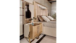Juego de Dormitorio de Lujo Moderno Estilo Italiano en Madera de Teca Sólida, Cama King Size, Detalles de Espejo Acanalado, Tocador, Muebles para el Hogar - Product Image 5