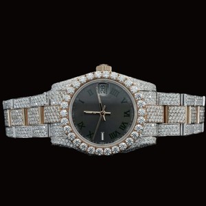 Montre élégante de qualité supérieure, haut de gamme, blanche, sertie de diamants en moissanite, cadran vert, caractéristiques classiques, prix abordable - Product Image 6