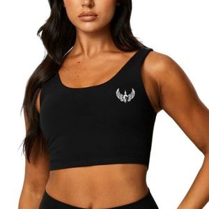 Débardeur court noir à col rond pour femme, extensible, pour le fitness, la gym, l'entraînement, vêtements de performance sans manches - Product Image 3