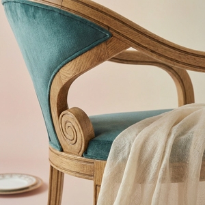 Luxury Scandinavian Modern Rattan Frame Polyester Upholstered <b>Dining</b> Chair with Curved Arms for Home Hotel Villa Outdoor Use - Product Image 6