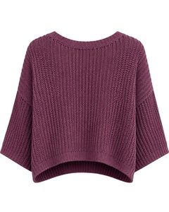 Pull court tricoté ample rouge bordeaux pour femme, manches courtes, léger et respirant, idéal pour l'été, style décontracté et tendance - Product Image 2