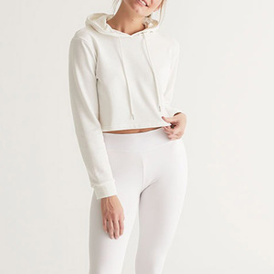 Wholesale Custom Logo <b>Womens</b> Cotton Crop <b>Hoodie</b> <b>White</b> Blank Cropped Pullover Sweatshirt Casual Streetwear - Product Image 4