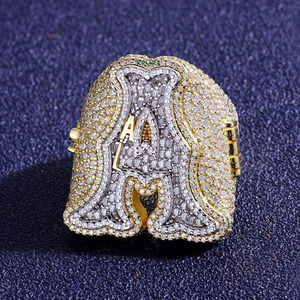 Men's 925 Silver 22K Gold Plated <b>Letter</b> A Moissanite Cocktail Ring Pave Setting Hiphop Party Jewelry - Product Image 1