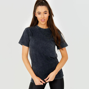 Elegant <b>Black</b> Acid-Wash Canvas T-<b>Shirt</b> <b>Women</b> Luxe Casual Chic Slim Fit Compressed Breathable 100% Cotton Wholesale Vintage - Product Image 5