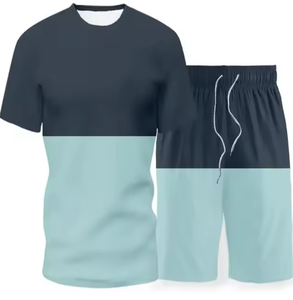 Summer Sports and Short Sleeved Shorts Set Cotton T-<b>Shirt</b> Oversized With Black Breathable Short Full Set - Product Image 2