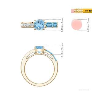 14K Solid Solid Gold Ring Natural Aquamarine Round 7 mm Natural Diamonds Halo Fine Jewelry IGI Certified Color - Product Image 4