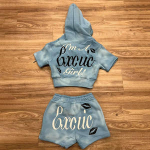 Conjuntos Deportivos Personalizados con Efecto Desgastado, Sudadera con Cierre y Pantalones Cortos, Traje Deportivo Vintage para Mujer - Product Image 2