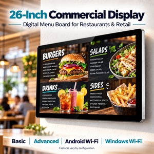 จอแสดงผลติดผนังขนาด 26 นิ้ว สำหรับแสดงเมนูร้านอาหาร ป้ายดิจิตอลโฆษณา ระบบแอนดรอยด์ วินโดวส์ รองรับ WiFi  OEM - Product Image 1