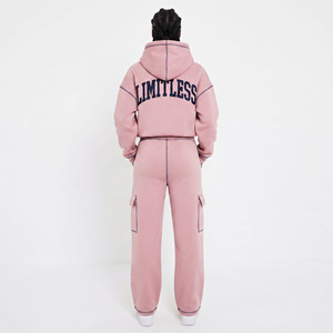 <b>Women</b> Crop Hooded <b>Tracksuit</b> Loose Fit Full Length Cargo Sweatpants Casual Cropped Sweat Hoodie Sportswear Two Piece Ladies Set - Product Image 2