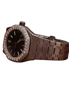 Montre de luxe en moissanite avec cadran noir et diamants ronds pour homme, montre de créateur entièrement pavée en or blanc - Product Image 2