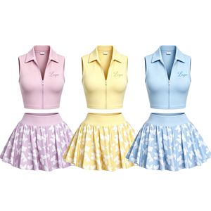Conjunto de Verano de 2 Piezas para Mujer con Logotipo Personalizado, Estampado Floral, Top sin Mangas con Cuello en V y Falda Plisada por Encima de la Rodilla - Product Image 1