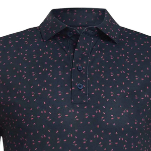 Men's Dark <b>Blue</b> Floral Print Short Sleeve <b>Polo</b> <b>Shirt</b> Casual Cotton Oxford Breathable Regular Fit - Product Image 3