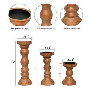 Juego de 3 Portavelas de Madera de Mango Talladas a Mano, Elegantes Faroles de Madera Natural Marrón, Decoración Perfecta para Navidad - Product Image 2