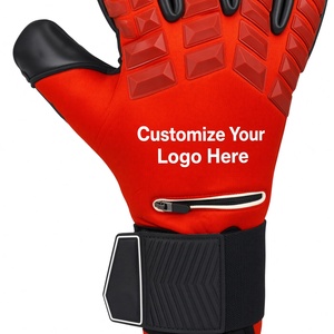Gants de gardien de but de football personnalisables, rouge et noir, en cuir PU, à doigts entiers, antidérapants, avec sangle de poignet réglable, unisexe - Product Image 2