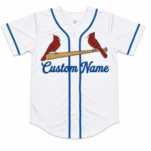 Jersey deportivo de béisbol personalizado de primera calidad, sublimado, transpirable, de secado rápido, manga corta, para verano, color blanco con ribete azul. - Product Image 1