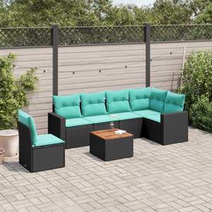 Juego de sofás de patio de ratán sintético negro de 7 piezas con cojines, conjuntos de jardín - Product Image 1