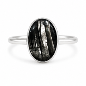 Anillo de compromiso de hiperstena negra natural, plata de ley 925 maciza, hecho a mano, con cabujón, anillo llamativo unisex. - Product Image 1