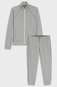 Ensemble de survêtement gris en coton pour homme, fermeture éclair intégrale, col montant, couleur unie, poches latérales, coupe classique, idéal pour l'automne - Product Image 3