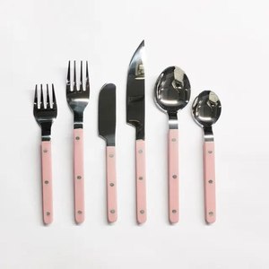 Nouvel arrivage : Ensemble de couverts 6 pièces en acier inoxydable avec manche rose – Vaisselle de fête, ustensiles de service - Product Image 1