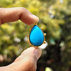 Ensemble de connecteurs de breloques en laiton plaqué or 18 carats, en forme de poire, avec cabochon turquoise bleu, fait main, avec perles et pierres 14x20mm, prix de gros - Product Image 6