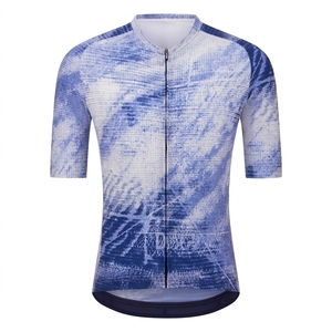 Maillot de cyclisme bleu tie-dye à manches courtes pour homme avec fermeture éclair avant, vêtement de sport respirant - Product Image 1