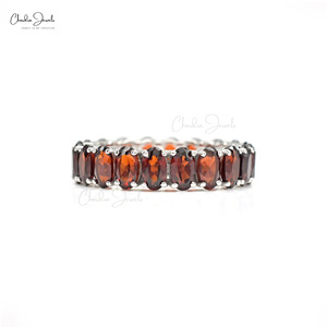 Productos de Moda: Anillo de Eternidad con Granate de Mozambique de 5x3mm, Certificado IGI, Oro Blanco Fino de 14k, Joyería Apilable para Boda, Talla US-7 - Product Image 2