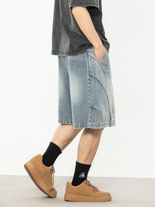 Shorts Bermuda en jean délavé écologique vintage pour homme, taille haute élastique, style décontracté, gris clair, 100 % coton - Product Image 6