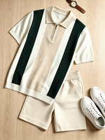 Men's Solid Knitted High Quality Polo Shirt with Shorts Set Breathable Casual Summer Wear Customized Color