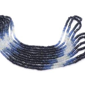 ลูกปัดแซฟไฟร์สีน้ำเงินธรรมชาติทรงรอนเดลล์ขนาด 3-3.5 มม. ลูกปัดพลอยแซฟไฟร์แบบไล่สี 16 นิ้ว ลูกปัดแซฟไฟร์สีน้ำเงินทรงรอนเดลล์ - Product Image 1