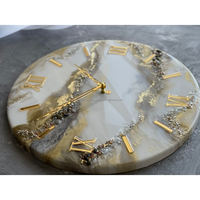 Jam dinding Resin buatan tangan elegan, dengan mutiara putih warna coklat dan emas menampilkan batu alam Dekorasi Rumah mewah Modern