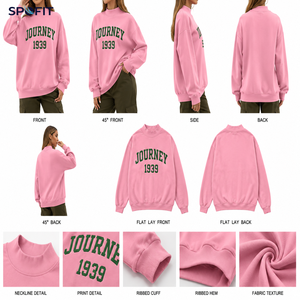 SPOFIT Women's <b>Pink</b> Oversized Crewneck Sweatshirt Journey 1939 Letter Print Breathable Cotton Autumn Casual <b>Top</b> - Product Image 6