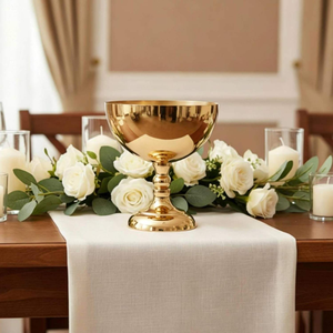 Bol décoratif sur pied en métal finition or pour desserts, fruits, mariages, fêtes, table à manger à la maison - Product Image 6