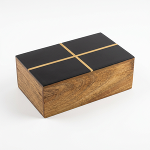 Caja de Almacenamiento de Madera con Incrustaciones de Resina Negra y Dorado, Diseño de Cruz, Hecha a Mano, Personalizada, OEM, ODM, DECORYUG - Product Image 1