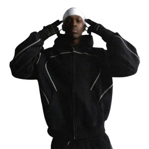 Chándal Deportivo Personalizado Unisex Negro con Capucha, Cierre Completo, Corte Holgado, Informal, para Otoño, con Bolsillos Laterales y Cintura con Cordón Ajustable - Product Image 2