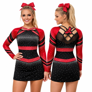Uniformes de porristas personalizados para mujeres y niñas con pedrería, brillantes y cristales, tops y faldas para equipos de animación, venta al por mayor de ropa deportiva para equipos. - Product Image 5