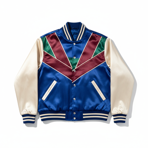 Premium Custom Satin Varsity <b>Jacket</b> - Plain Panel <b>Work</b> - High Gloss Finish - Product Image 1