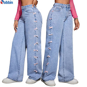 Pantalones Anchos de Mezclilla para Mujer, Talla Grande, Nuevo Diseño Estilo Mariposa, Transpirables, de Pierna Ancha, Cintura Alta, Rectos - Product Image 5