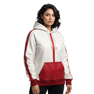 Sudadera con capucha de cuero para mujer, estilo urbano, con bolsillo frontal, manga larga - Product Image 6