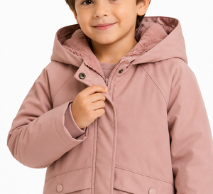 Boys Premium Dusty Pink Hooded Winter Jacket Warm Fleece Lined Full Sleeve Kids Winter Coat Soft Insulated Outerwear Logo - Product Image 4