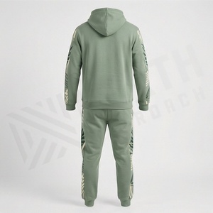 Conjunto Deportivo Informal de Algodón con Estampado Floral Verde para Hombre, Sudadera con Capucha, Manga Larga, para Otoño, Corte Regular, con Bolsillos - Product Image 6