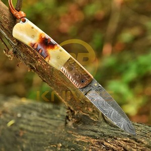 Custom Logo Damascus Steel Folding <b>Knife</b> Natural <b>Bone</b> <b>Handle</b> Outdoor Hunting Camping Pocket <b>Knife</b> Wholesale Supplier - Product Image 2