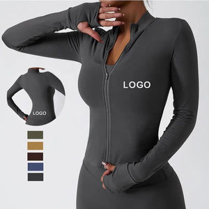 Top de Yoga para Mujer con Espalda Cruzada, Manga Larga, Cierre Frontal, Cintura Alta, Color Sólido, Secado Rápido, Transpirable, Sin Costuras, de Spandex y Poliéster - Product Image 1