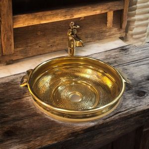 Distinctive Brass Wash <b>Basin</b> Luxury Hand Hammered Bathroom Sink Premium Countertop Vessel Decorative Elegant Interior Solution - Product Image 3