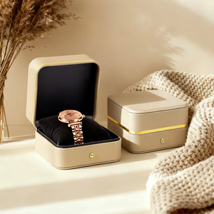 High-end Gold-<b>Edged</b> PU Leather Watch Box Rounded Corners Flip-Top Packaging Box Bracelet Bangle Box Jewelry Box - Product Image 4