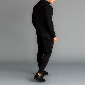 Men's Black Hooded Breathable Fleece Tracksuit <b>Full</b> <b>Zip</b> <b>Sweatshirt</b> Drawstring Closure Side Pockets Casual Solid Color Polyester - Product Image 4