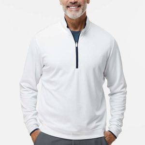 Men's <b>White</b> <b>Quarter</b>-<b>Zip</b> Pullover Full Sleeve Solid Color Casual Golf Sweatshirt Quick Dry Knitted Polyester - Product Image 1