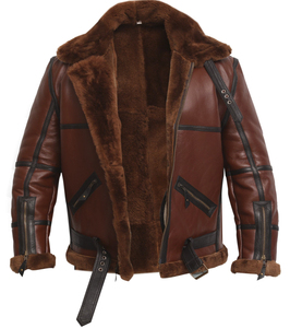 Men's Genuine <b>Leather</b> Biker <b>Jacket</b> Polyester Lining Zipper Closure Stand Collar <b>Winter</b> Windproof Eco-Friendly Breathable Regular - Product Image 1
