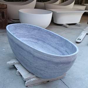Bañera de Piedra Artificial con Textura de Travertino, Bañera Independiente de Resina, Bañera de Superficie Sólida para Baños de Villas de Lujo - Product Image 5