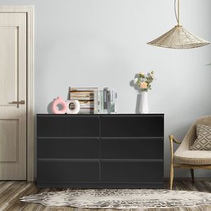 Comò Moderno a 6 Cassetti con Ampio Spazio di Archiviazione, Mobile in Rovere per Camera da Letto, Soggiorno, Ingresso, in Nero - per Appartamenti in Stile Rustico - Product Image 1